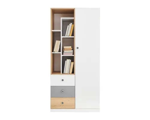 Deine Möbel 24 Kinderregal POKO 07 – Biskuiteiche / Weiß Lux / Grau - Das POKO Kinderregal vereint modernes Design mit hoher Funktionalität. Ideal für das Jugendzimmer, sorgt es mit viel Stauraum und stabiler Verarbeitung für Ordnung und Stil.