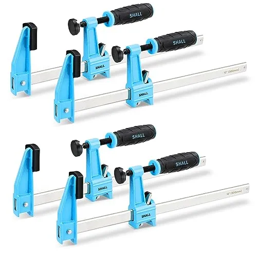 SHALL Schraubzwingen Set 4 Stück,Spannweite 300mm（12 Zoll）, Spannkraft 272kg（660 Pfund）, Aus Edelstahl，Präzises Fixieren von Holzwerkstücken