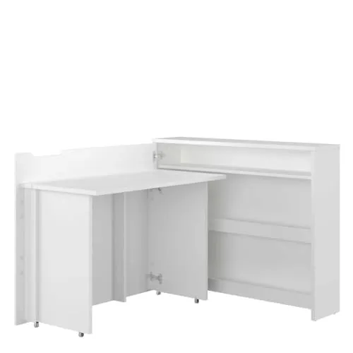 Homlando Lenart Work Concept CW-01L - Ausklappbarer Schreibtisch mit Regalen - Linke Seite - Arbeitsfläche Tischplatte 100 cm - Intelligentes Home Office (Weiß matt)
