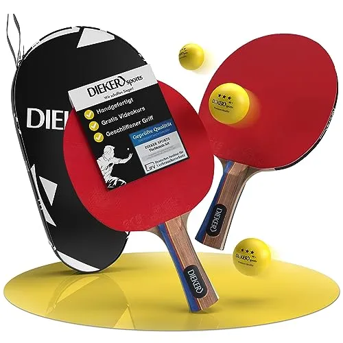 Dieker Sports Tischtennis Set für Kinder und Erwachsene [inkl. Videokurs] 2 * Tischtennisschläger + 3 * 3-Sterne Bälle + Hülle - 6-teiliges Set für das Beste Spiel mit Freunden und Familie