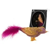 Krebs Glas Lauscha Baumschmuck Vogel mit Strasssteinen - Violett 10 cm - Eleganter Weihnachtsbaumschmuck aus Glas, verziert mit funkelnden Strasssteinen. Verleiht jedem Baum einen besonderen Glanz und sorgt für eine festliche Atmosphäre. Hochwertige Verarbeitung für langanhaltende Freude.