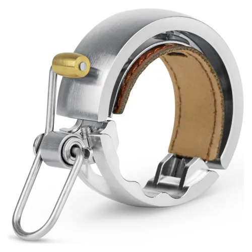 Knog 12127 Oi Luxe Fahrradklingel - Unisex, silberfarben, CNC-gefräst mit prägnantem Klang und flachem Profil, passend für Lenkerdurchmesser 23,8-31,8 mm