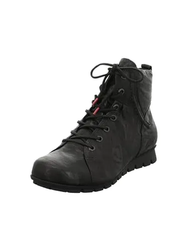 THINK! Damen MENSCHA Lodenfutter Stiefelette - 0000 Schwarz, 38.5 EU - Wanderschuhe mit flachem Absatz und hochwertigem Leder, ideal für kalte Tage dank wärmendem Schurwollfutter.