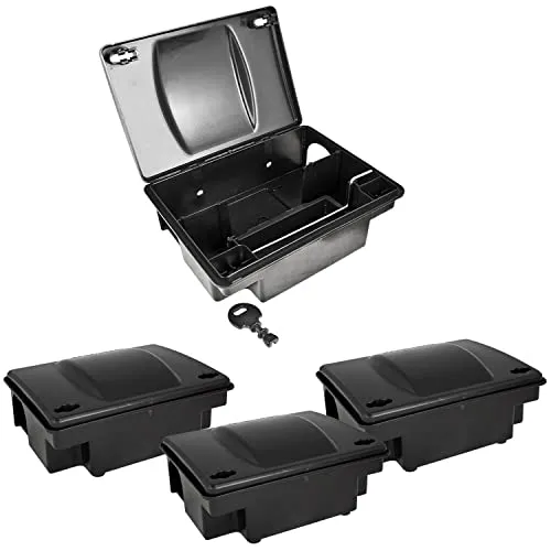Köderstation Ratten Set – Effektive Ratten- und Mäusefalle - Robuste Köderbox mit 2 Tunnel-Eingängen für effektiven Einsatz im Haus und Garten. Sicher und kindersicher, ideal zur unauffälligen Bekämpfung von Schädlingen. Maße: 23 x 18 x 11 cm, inklusive 4 Köderboxen und Schlüssel.