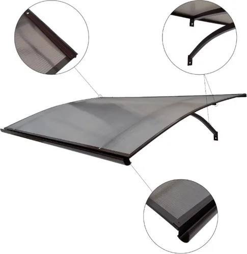 STARKEDACH L-160 Vordach aus Aluminium, braun, 160x100x25 cm