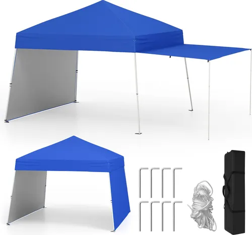COSTWAY Pop-up Pavillon 430x280cm mit 2 Seitenwänden – Tragbares Gartenzelt für Outdoor-Aktivitäten