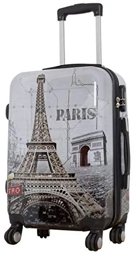 Bowatex Bedruckte Frankreich Motivkoffer Paris Trolley - Mittelgroßer Hartschalenkoffer mit Eifelturm-Design, wasserfest und leicht, ideal für Reisen. Erweiterbar bis 80 Liter für zusätzlichen Stauraum.