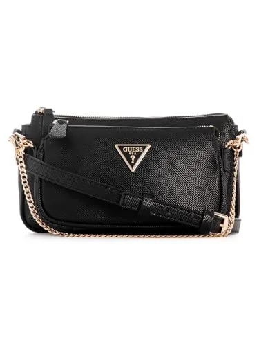GUESS Women Noelle Dbl Pouch Crossbody Bag, Schwarz - Umhängetaschen mit verstellbarem Schultergurt und zusätzlicher Kette, ideal für stilvolle Aufbewahrung und einfachen Zugriff auf Essentials.