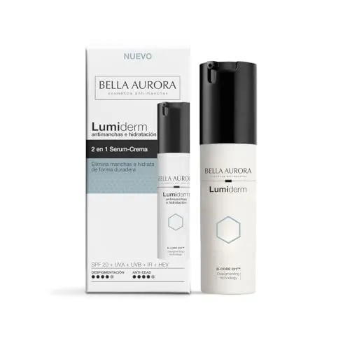 Bella Aurora Lumiderm 2-in-1-Serum-Creme gegen Flecken und Feuchtigkeit – mit B-Core 221-Technologie hellt, vereinheitlicht und schützt mit LSF 20, 30 ml