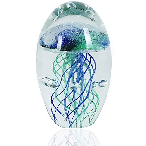 EUSTUMA Handgeblasenes Glas Quallen Figur Ornament, Meerestier Ornament für Aquarium Aquarium, Meerestiere Sammlung für Geburtstagsgeschenk, Glas Briefbeschwerer
