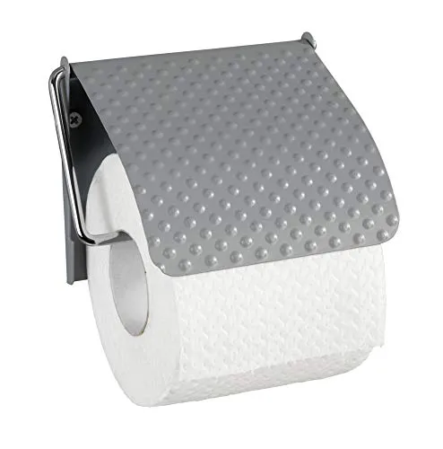 WENKO Toilettenpapierhalter Punto Grau - Papierrollenhalter, Stahl, 13 x 2.5 x 12 cm, Grau