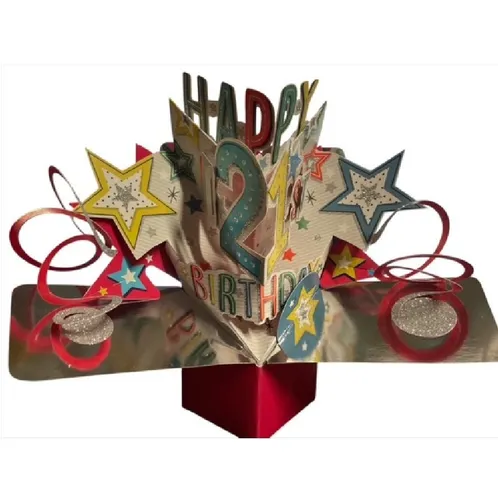 Pop up Glückwunschkarte zum 21.Geburtstag Happy Birthday und Briefumschlag !