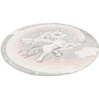 Pergamon Kinder Teppich Maui Kids Pastell Einhorn Rund Grau 120x120cm - Moderner Kinderteppich mit verspieltem Einhorn-Motiv. Ideal für das Kinderzimmer, pflegeleicht und langlebig. Hergestellt in einem sozial verantwortlichen Betrieb.