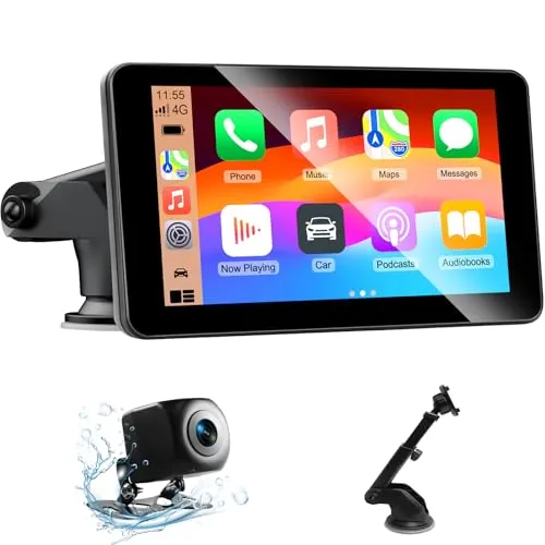Zoll Android Auto Display & Carplay Display, Wireless Car Play Android mit 1080P HD Rückfahrkamera IPS Touch Screen Bluetooth AUX FM Mirror Link Siri, GPS Navigation 7