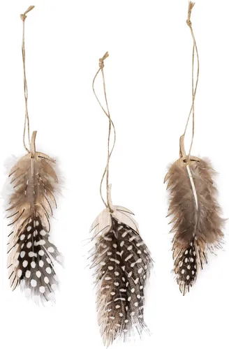 Deko Federn Holzanhänger Natur 9er Set 9,5-10cm, 9 Stück