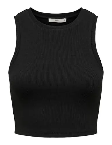 ONLY Damen Onlvilma S/L Cropped Tank Top JRS Noos, Schwarz, L