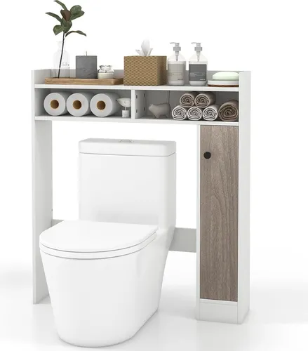 COSTWAY Toilettenschrank Bad Überbauschrank - Badezimmerschränke mit großem Stauraum und verstellbaren Regalen für individuelle Aufbewahrung, ideal zur optimalen Nutzung des Platzes über der Toilette.