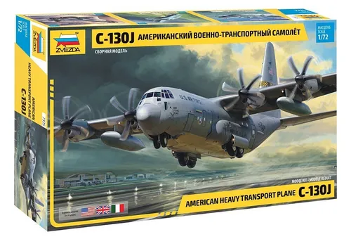 Zvzeda 7325 1/72 Hercules C-130J Plastikbausatz - Sonstige, detailgetreuer Bausatz des legendären Transportflugzeugs für Modellbau-Enthusiasten und Sammler.