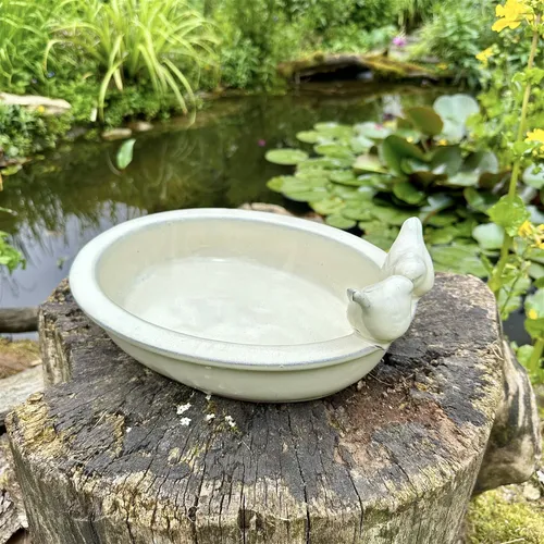 Vogeltränke, Vogelbad - Oval - Weiß-grün, Wasserschale als Vogelbecken