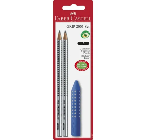 Faber-Castell Bleistift 2 Bleistifte - 1 Radierer - silber - Härte B