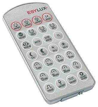 Esylux DEFENSOR REMOTE CONTROL IR-Fernbedienung, silber (EM10025501) - Zubehör für Innenleuchten, ermöglicht schnelles und bequemes Einstellen von Helligkeit, Nachlaufzeit und Sensitivität für optimale Lichtsteuerung.