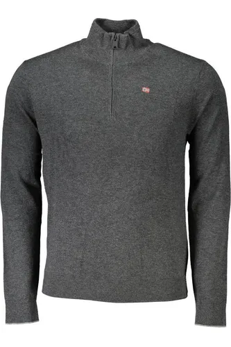 Napapijri Strickpullover Grauer Herrenpullover mit Reißverschluss und Stickerei kaufen