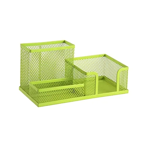 Leviatan Schreibtisch Organizer | Stiftehalter Schreibtisch Stifteköcher Tisch-Organizer aus Metall | Büroablage mit Zettelhalter Mesh | 205x103x98mm Limonenfarben