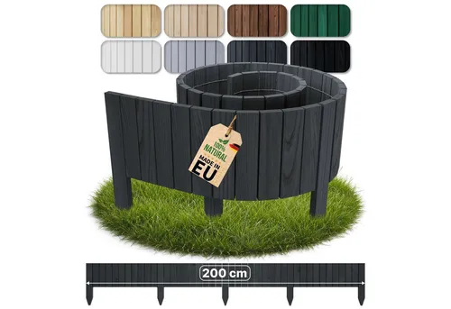 Floranica Rasenkante aus Holz 10 x 200 cm Dunkelgrau – Flexible Beeteinfassung - Dekorativer Rollborder aus hochwertigem, tauchimprägniertem Kiefernholz. Ideal für Blumenbeete und Gartenwege. Stabil und flexibel, einfach zu montieren für eine ansprechende Gartenstruktur.