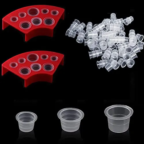 Stück Tattoo Farbkappen Cups mit 2 Cups Halterungen, Kunststoff Farbbehälter, Kleine Tinte Pigment Cups Ink Cups Tattoo Zubehör 300