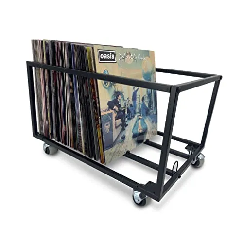 REGAL DISPLAY Vinyl-Schallplatten-Aufbewahrungshalter mit Rädern, Metall, Schwarz, bis zu 100 LP, 35.5 cm x 5 cm x 31.5 cm, Indoor, Schallplattenaufbewahrung (Record Storage)