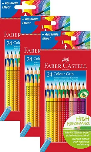 Faber-Castell 112424 - Farbstift Colour Grip Kartonetui 24er | 3er Pack - 3x 24 Buntstifte Colour Grip im Kartonetui. Leuchtende Farben und bruchfeste Mine für kreativen Spaß. Ideal für Rechts- und Linkshänder, perfekt für Schule und Hobby.