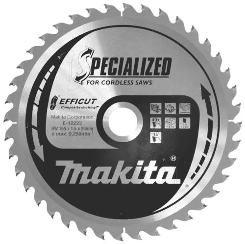 Makita E-12223 Kreissägeblatt 165 mm - 40 Zähne - Präzises Kreissägeblatt für saubere Schnitte in Holz und andere Materialien, ideal für Heimwerker und Profis.