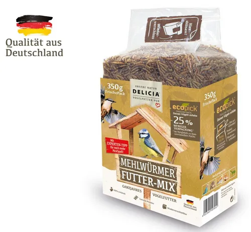 Delicia Mehlwürmer FutterMix 350g Vogelfutter Frische-Pack umweltschonend