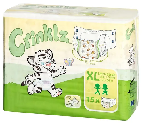 Crinklz Windeln XL mit lustigem Motiv - 15 Stück - Inkontinenzwindeln für Erwachsene in Größe XL, sorgen für hohen Tragekomfort und sind ideal für den täglichen Gebrauch.