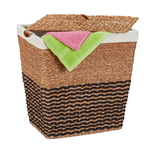 Wäschekorb Wäschebehälter 87 L - Naturfarbe - Wäschekörbe aus Seegras mit Deckel, ideal zur platzsparenden Aufbewahrung von Wäsche. Maße: 40x50x50 cm, leicht und stilvoll für jedes Zuhause.