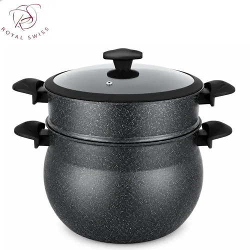 Couscoussiere 10L Edelstahl Dampfgarer Induktionsgeeignet mit Glasdeckel Royal Swiss