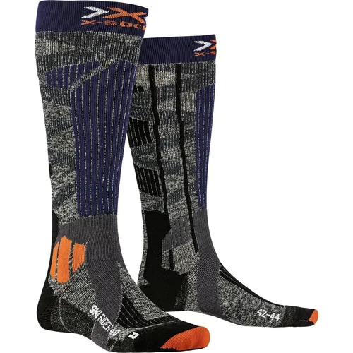 X-Socks Ski Rider 4.0 - stone grey/melange blue (G212) 35-38 - Warme Skisocken für Männer, entwickelt mit 15 Technologien für optimale Thermoregulation und Komfort beim Skifahren. Schützen Sie Ihre Achillessehne und fördern Sie die Durchblutung mit dem innovativen HelixCoil System.