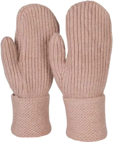 styleBREAKER Damen Winter Strick Fäustlinge Einfarbig mit gemustertem Bund, warme Fausthandschuhe, Strickhandschuhe 09010046, Farbe:Hellbraun