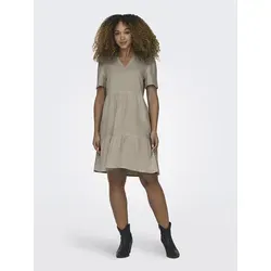 ONLY Kleid in Beige - L - Kleid in Beige mit Leinenanteil, ideal für warme Tage. Der A-Form Schnitt und der Volants-Saumabschluss sorgen für einen femininen Look.