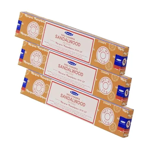 NKlaus 3X Satya Nag Champa Sandalwood Räucherstäbchen 45g – Handgerolltes Räucherwerk aus Indien mit warmem Santalduft – Für Meditation und Ausgleich