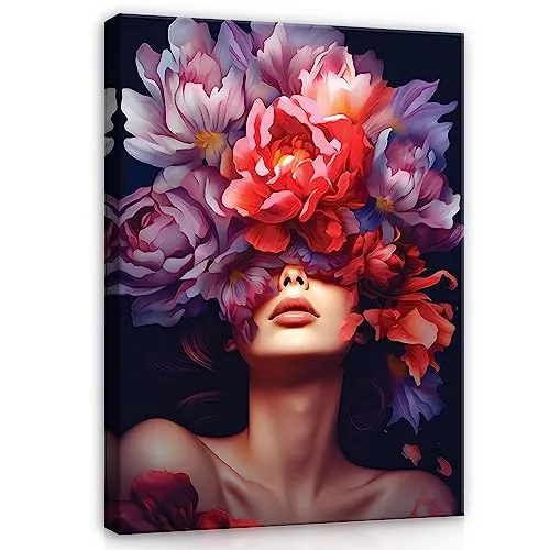 Bilder Frau Gesicht Blumen Abstrakt 60x40 cm in pink von Wallarena
