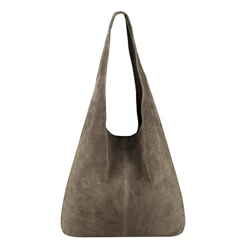 OBC Made IN Italy Damen Leder Tasche - Wildleder Shopper Hobo-Bag, elegantes Design und geräumiges Hauptfach für stilvolle Auftritte