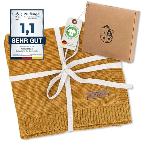 Minky Mooh Babydecke aus 100% Bio-Baumwolle in gelb von Minky Mooh