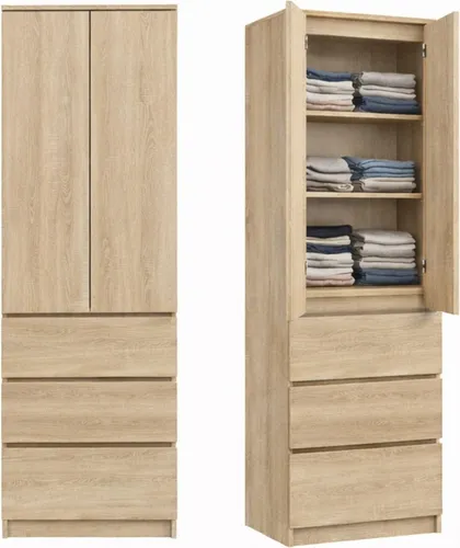 Home Collective Kleiderschrank 2-türig mit 3 Einlegeböden & 3 Schubladen | Sonoma - Praktischer Kleiderschrank mit 3 Einlegeböden und 3 Schubladen für optimalen Stauraum. Ideal für Schlafzimmer, Flur oder Büro – kompakt, pflegeleicht und zeitlos modern.