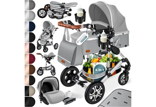 KESSER Loops 3 in 1 Kinderwagen - Kombikinderwagen Komplett-Set in Grau Silber, inklusive Babywanne, Buggy, Autoschale und umfangreichem Zubehör für maximale Flexibilität