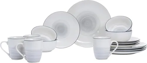 Ritzenhoff Breker Kombiservice Luna grau 16-teilig - Elegantes Geschirr-Set in Grau und Weiß aus Keramik, perfekt für stilvolle Tischdekoration und unvergessliche Essensmomente.