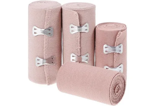Elastischer medizinischer Verband Kompressionsrolle 4 Stk. 7.5cm 10cm - Bandagen & Orthesen, extra Metallclips für sicheren Halt und optimale Kompression.