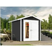 weka Holz-Gartenhaus 224 A Gr. 1 mit Doppeltür in Anthrazit - Modernes Holz-Gartenhaus mit Satteldach, wetterfest lasiert und sofort nutzbar. Ideal für Gartengeräte und mehr, mit einfacher Montage durch innovatives Schraubsystem.