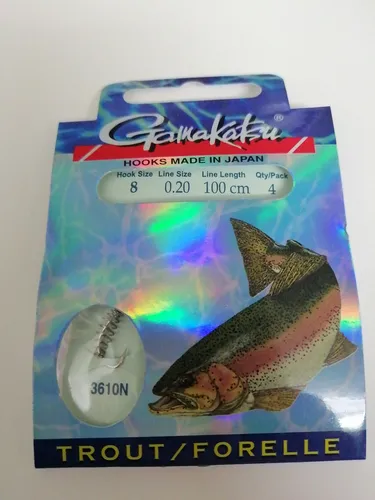 Gamakatsu Forellen Haken 3610N mit Spirale Gr.8 0.20 mm 100 cm gebunden