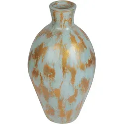 Dekorative Vase aus Terrakotta gealtert blau und Gold Dikaja - Handgefertigte Terrakotta-Vase mit einzigartigem, handbemaltem Design, ideal zur Aufwertung jedes Raumes. Perfekt als stilvolles Highlight für Tische ohne Wasser.